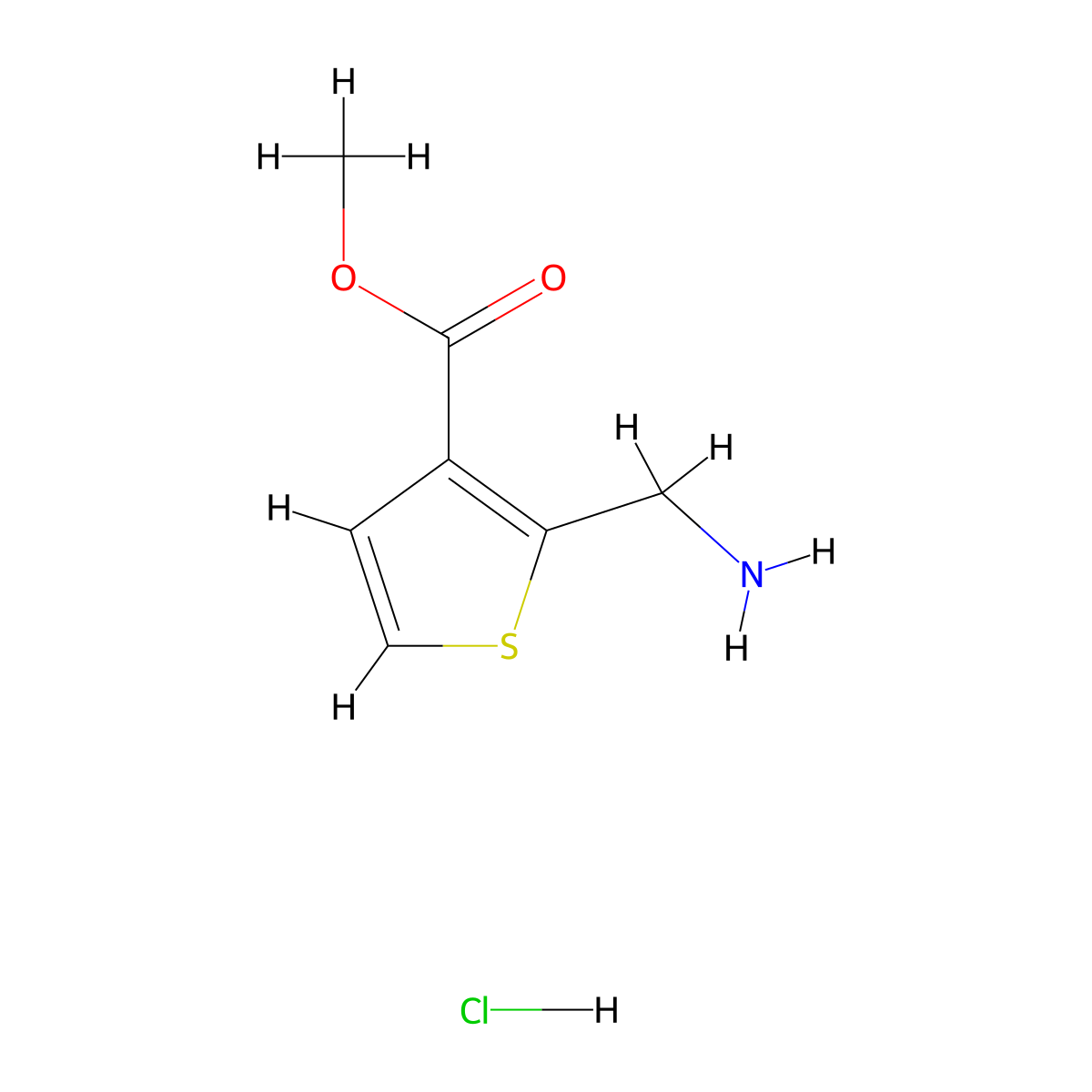 Methyl 2-(aminomethyl)thiophene-3-carboxylate hcl molecular structure, CAS 2489625-39-8