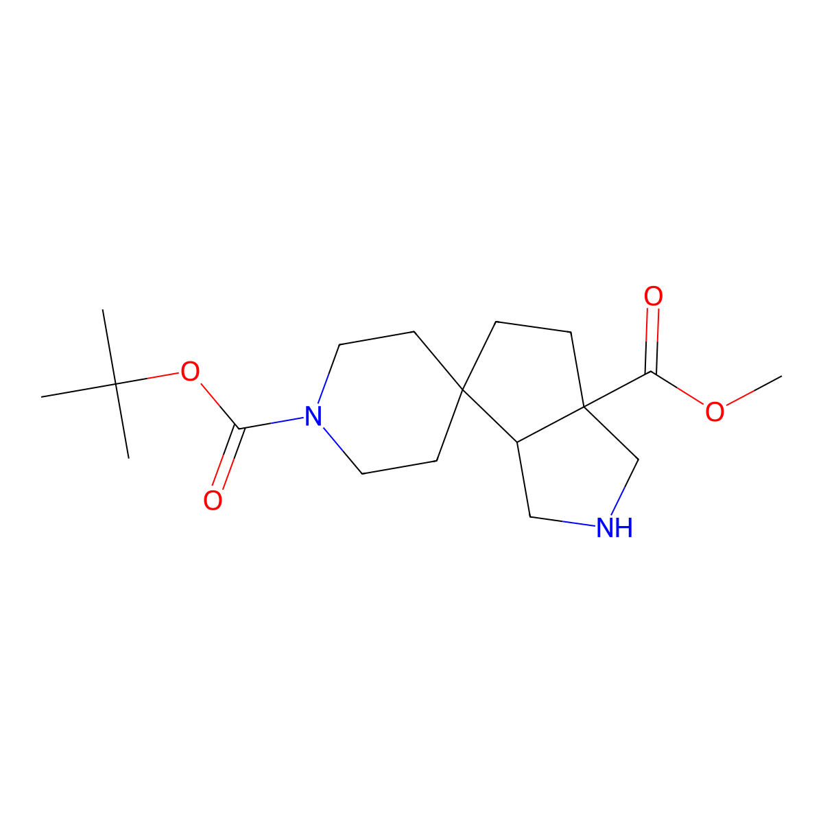 1-O'-tert-butyl 3a-O-methyl spiro[1,2,3,4,5,6a-hexahydrocyclopenta[c]pyrrole-6,4'-piperidine]-1',3a-dicarboxylate molecular structure, CAS 2489625-98-9