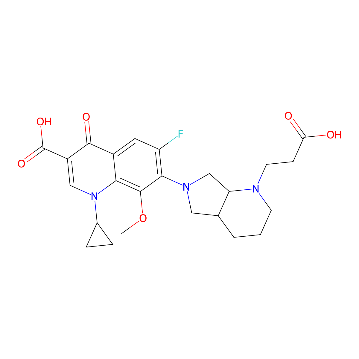 7-((4aS,7aS)-1-(2-Carboxyethyl)octahydro-6H-pyrrolo[3,4-b]pyridin-6-yl)-1-cyclopropyl-6-fluoro-8-methoxy-4-oxo-1,4-dihydroquinoline-3-carboxylic Acid (Moxifloxacin Impurity) molecular structure, CAS 2489671-20-5