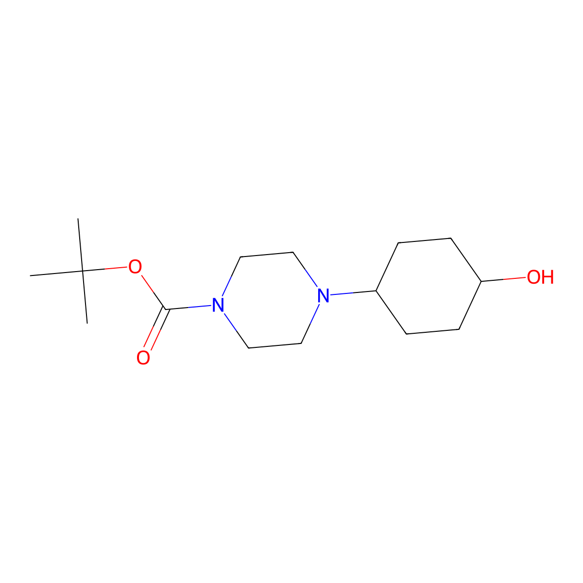 Tert-butyl cis-4-(4-hydroxycyclohexyl)piperazine-1-carboxylate molecular structure, CAS 2490154-97-5