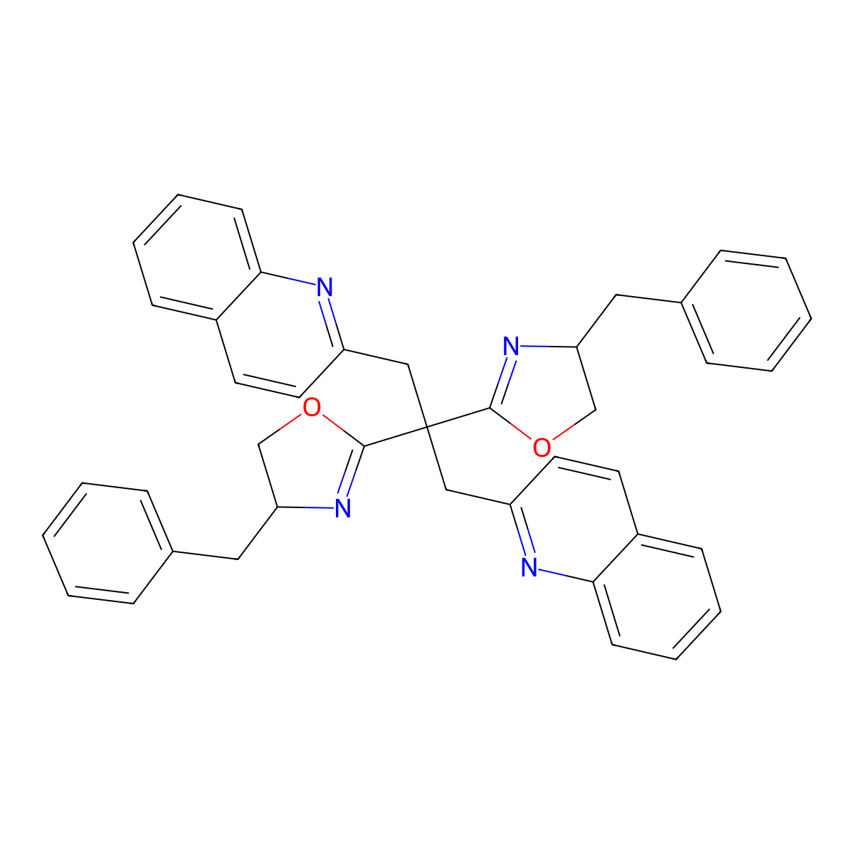 (4S,4'S)-2,2'-(1,3-Di(quinolin-2-yl)propane-2,2-diyl)bis(4-benzyl-4,5-dihydrooxazole) molecular structure, CAS 2490297-23-7