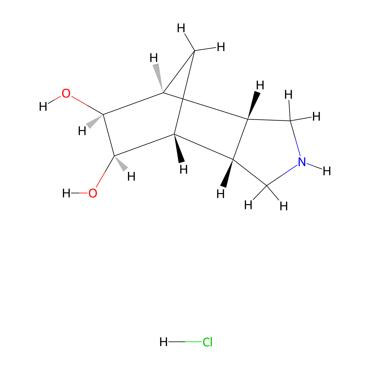 (1R,2S,6R,7S,8S,9R)-4-azatricyclo[5.2.1.0,2,6]decane-8,9-diol hydrochloride molecular structure, CAS 2490322-59-1