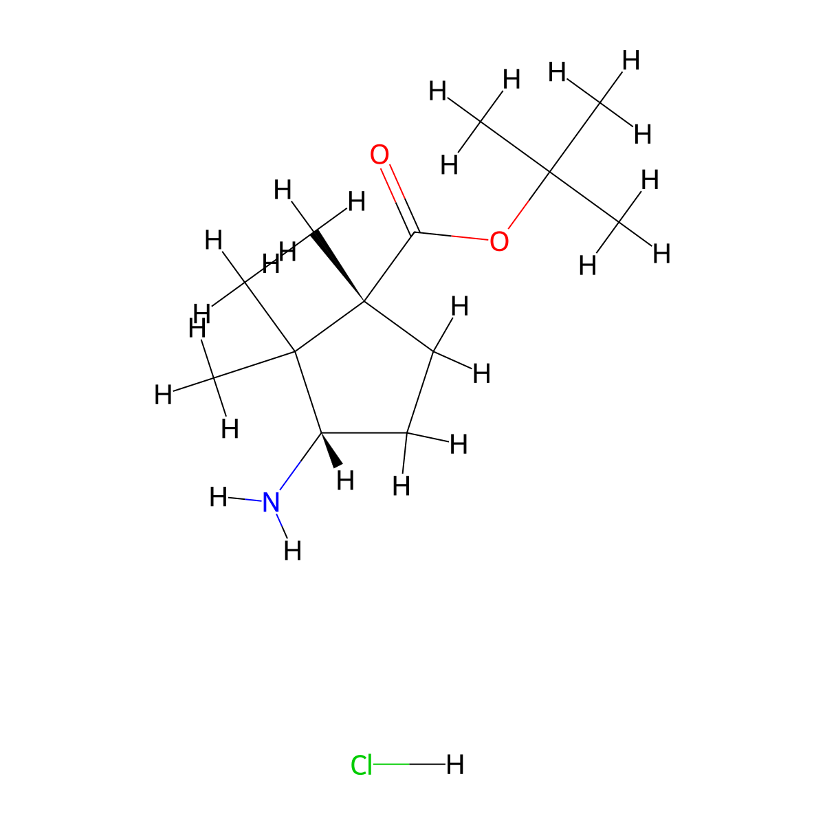 tert-butyl (1R,3S)-3-amino-1,2,2-trimethylcyclopentane-1-carboxylate hydrochloride molecular structure, CAS 2490322-68-2