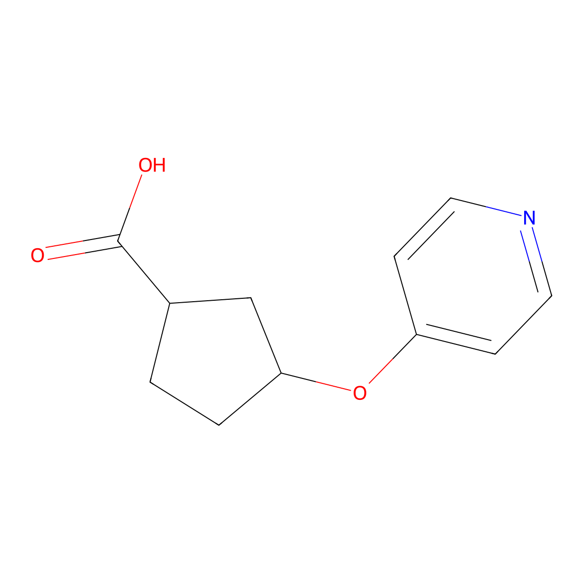 rac-(1R,3R)-3-(pyridin-4-yloxy)cyclopentane-1-carboxylic acid molecular structure, CAS 2490322-72-8