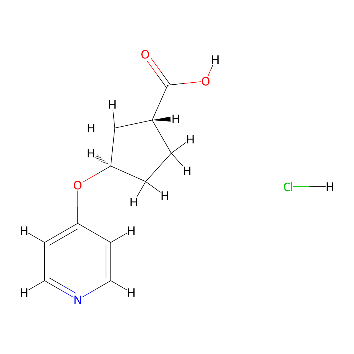 rac-(1R,3R)-3-(pyridin-4-yloxy)cyclopentane-1-carboxylicacidhydrochloride,trans molecular structure, CAS 2490322-89-7