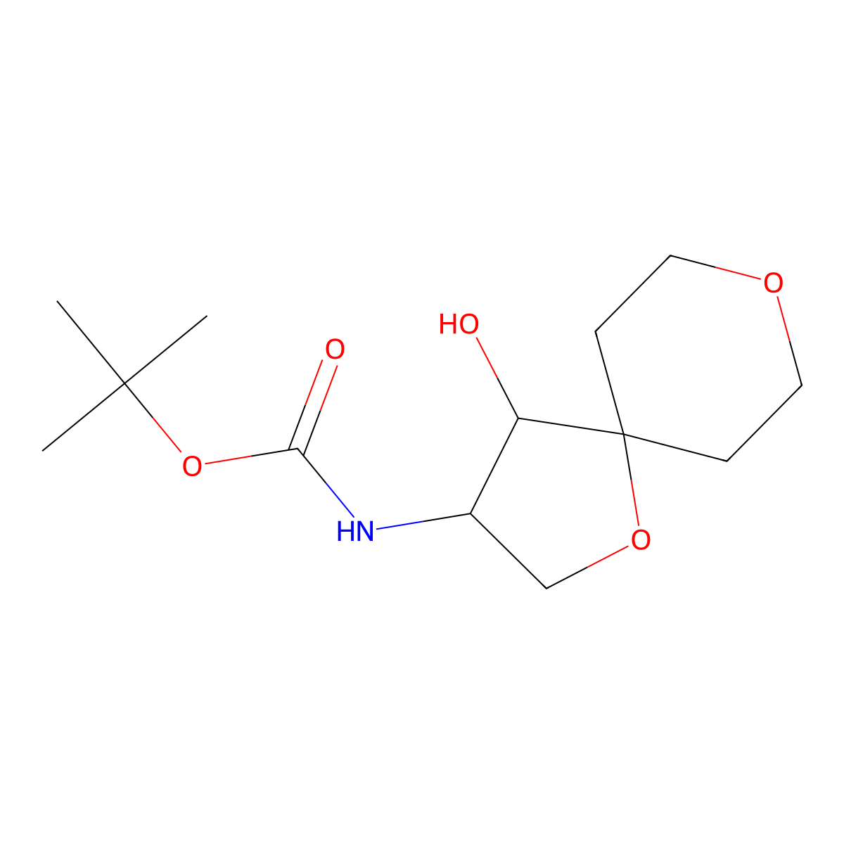 Tert-butyl N-[(3R,4S)-4-hydroxy-1,8-dioxaspiro[4.5]decan-3-yl]carbamate molecular structure, CAS 2490323-05-0