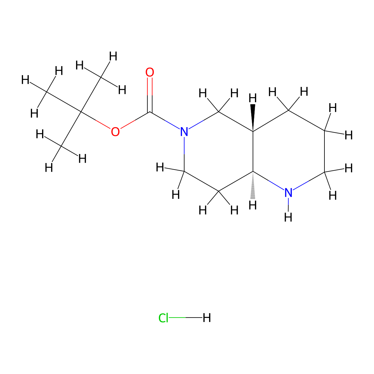rac-tert-butyl (4aR,8aR)-decahydro-1,6-naphthyridine-6-carboxylate hydrochloride molecular structure, CAS 2490344-78-8