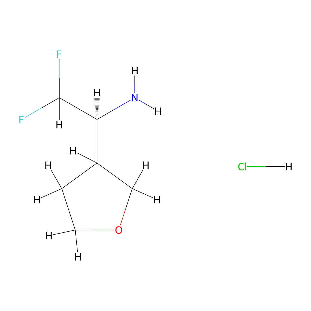 (1S)-2,2-difluoro-1-(oxolan-3-yl)ethan-1-amine hydrochloride molecular structure, CAS 2490370-92-6