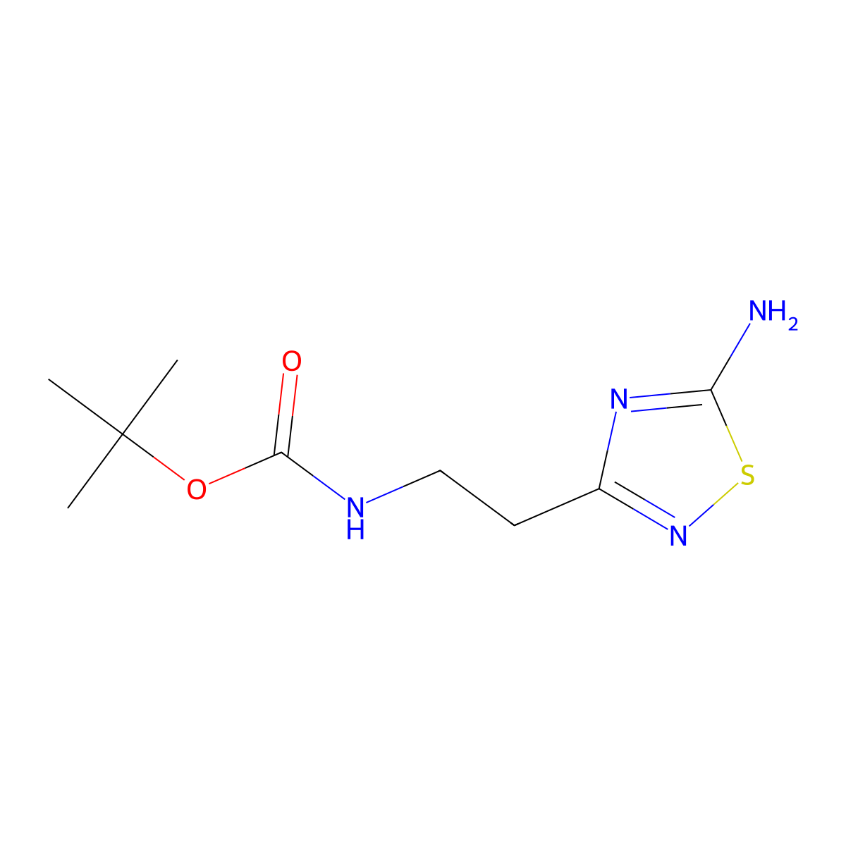 Tert-butyl N-[2-(5-amino-1,2,4-thiadiazol-3-yl)ethyl]carbamate molecular structure, CAS 2490374-66-6