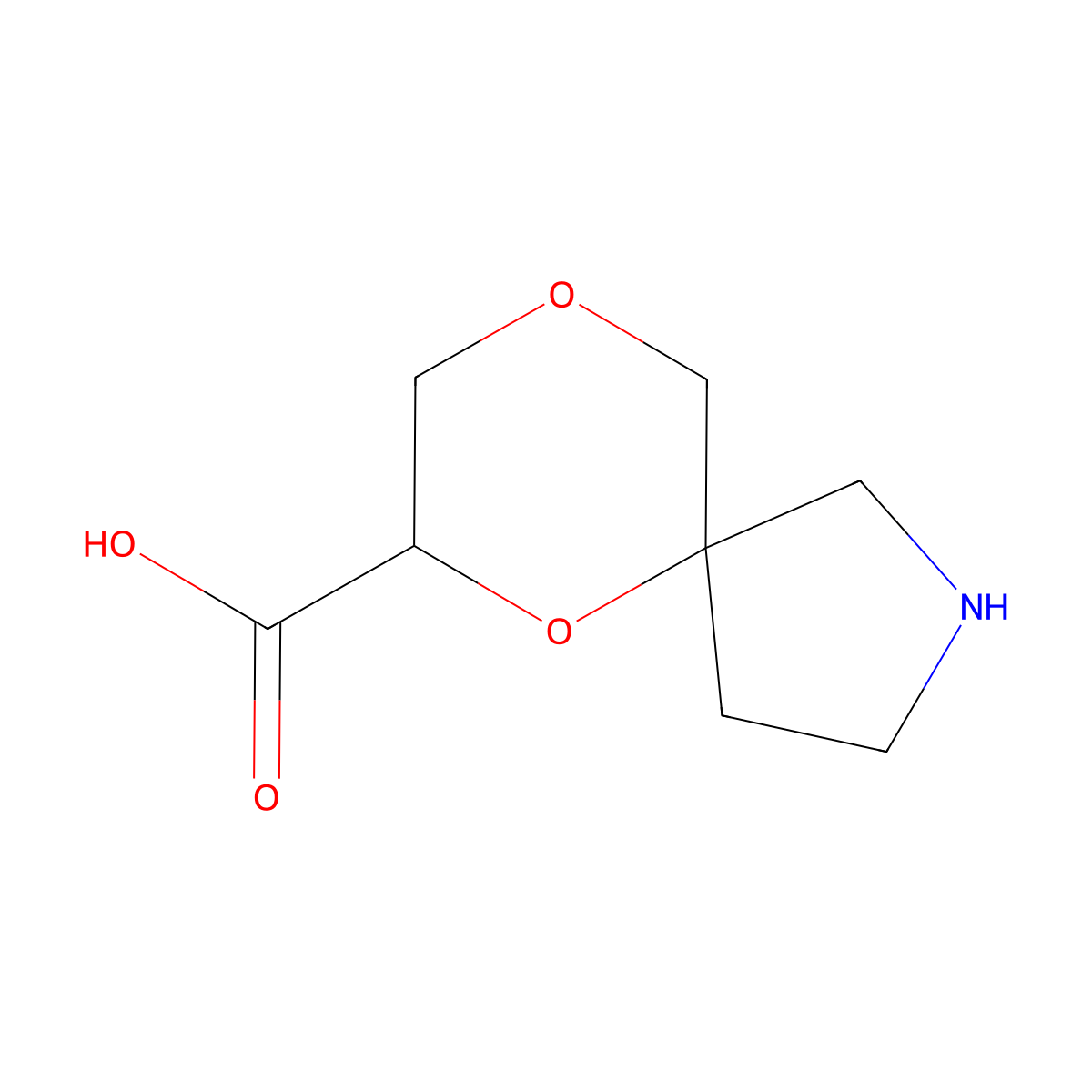 6,9-Dioxa-2-azaspiro[4.5]decane-7-carboxylic acid molecular structure, CAS 2490374-69-9