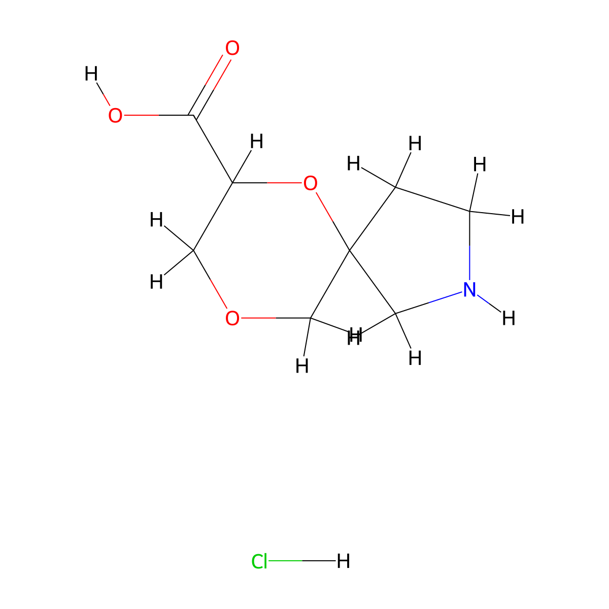 6,9-Dioxa-2-azaspiro(4.5)decane-7-carboxylic acid hydrochloride molecular structure, CAS 2490374-70-2