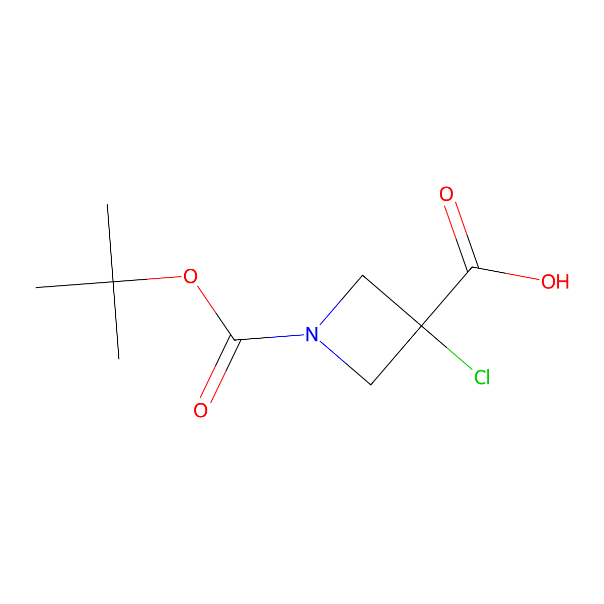 1-[(Tert-butoxy)carbonyl]-3-chloroazetidine-3-carboxylic acid molecular structure, CAS 2490375-63-6