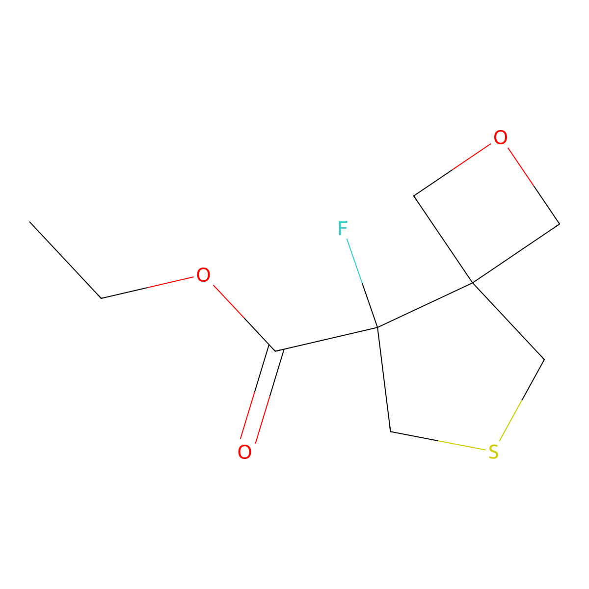 Ethyl 8-fluoro-2-oxa-6-thiaspiro[3.4]octane-8-carboxylate molecular structure, CAS 2490375-65-8
