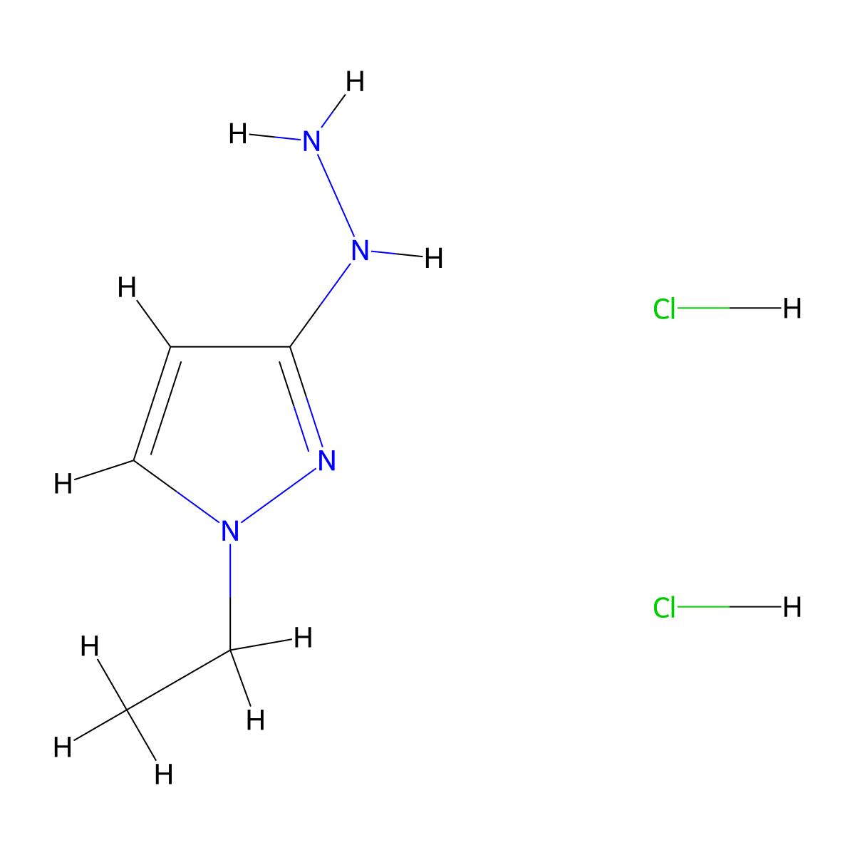 1-ethyl-3-hydrazinyl-1H-pyrazole dihydrochloride molecular structure, CAS 2490375-67-0
