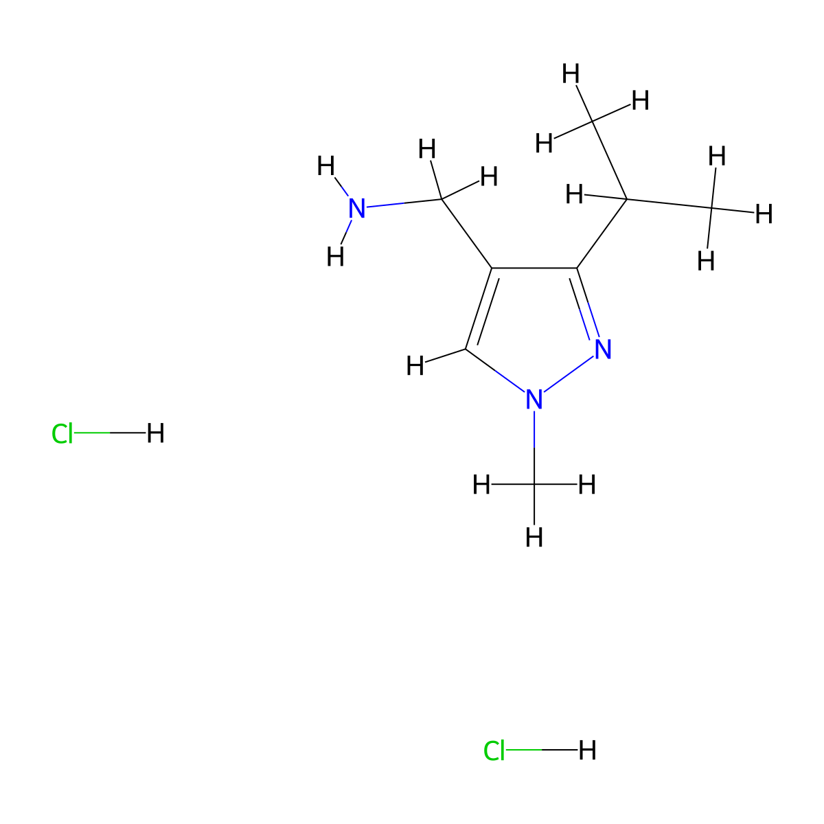 1-[1-methyl-3-(propan-2-yl)-1H-pyrazol-4-yl]methanamine dihydrochloride molecular structure, CAS 2490398-64-4