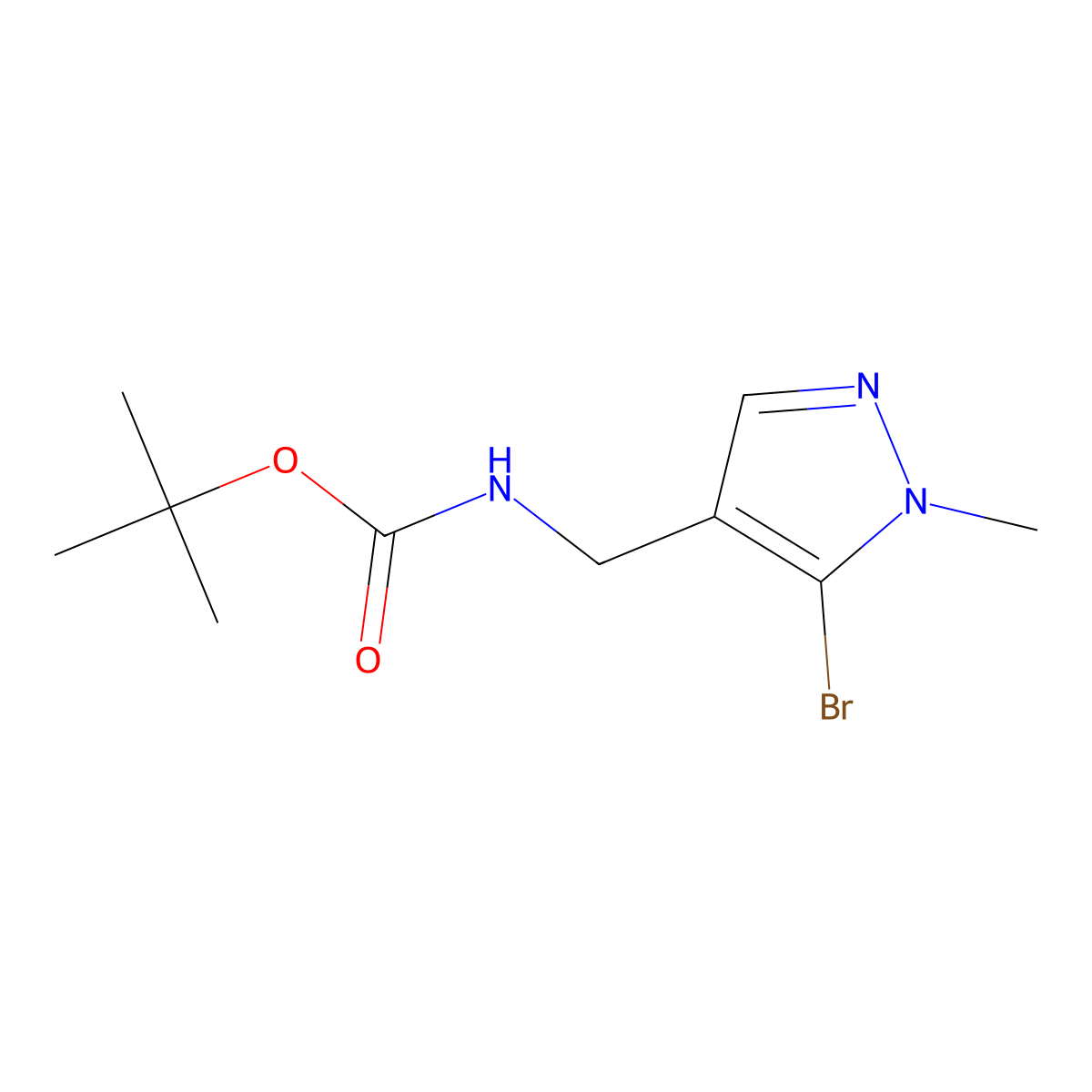 tert-butyl N-((5-bromo-1-methyl-1H-pyrazol-4-yl)methyl)carbamate molecular structure, CAS 2490398-72-4