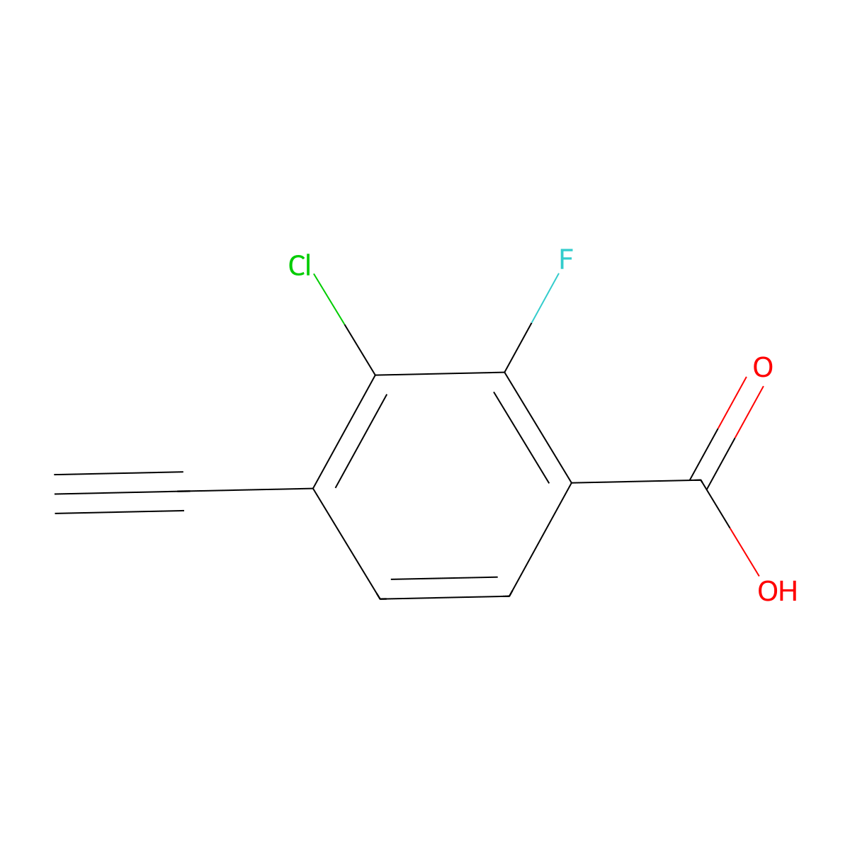 3-Chloro-4-ethynyl-2-fluorobenzoic acid molecular structure, CAS 2490400-67-2