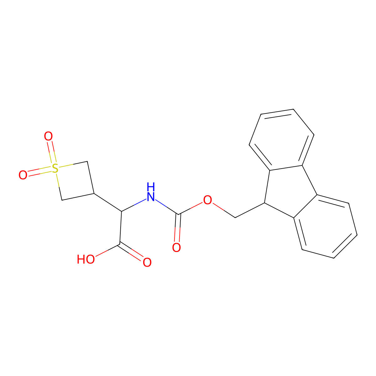 2-(1,1-Dioxothietan-3-yl)-2-(9H-fluoren-9-ylmethoxycarbonylamino)acetic acid molecular structure, CAS 2490401-43-7