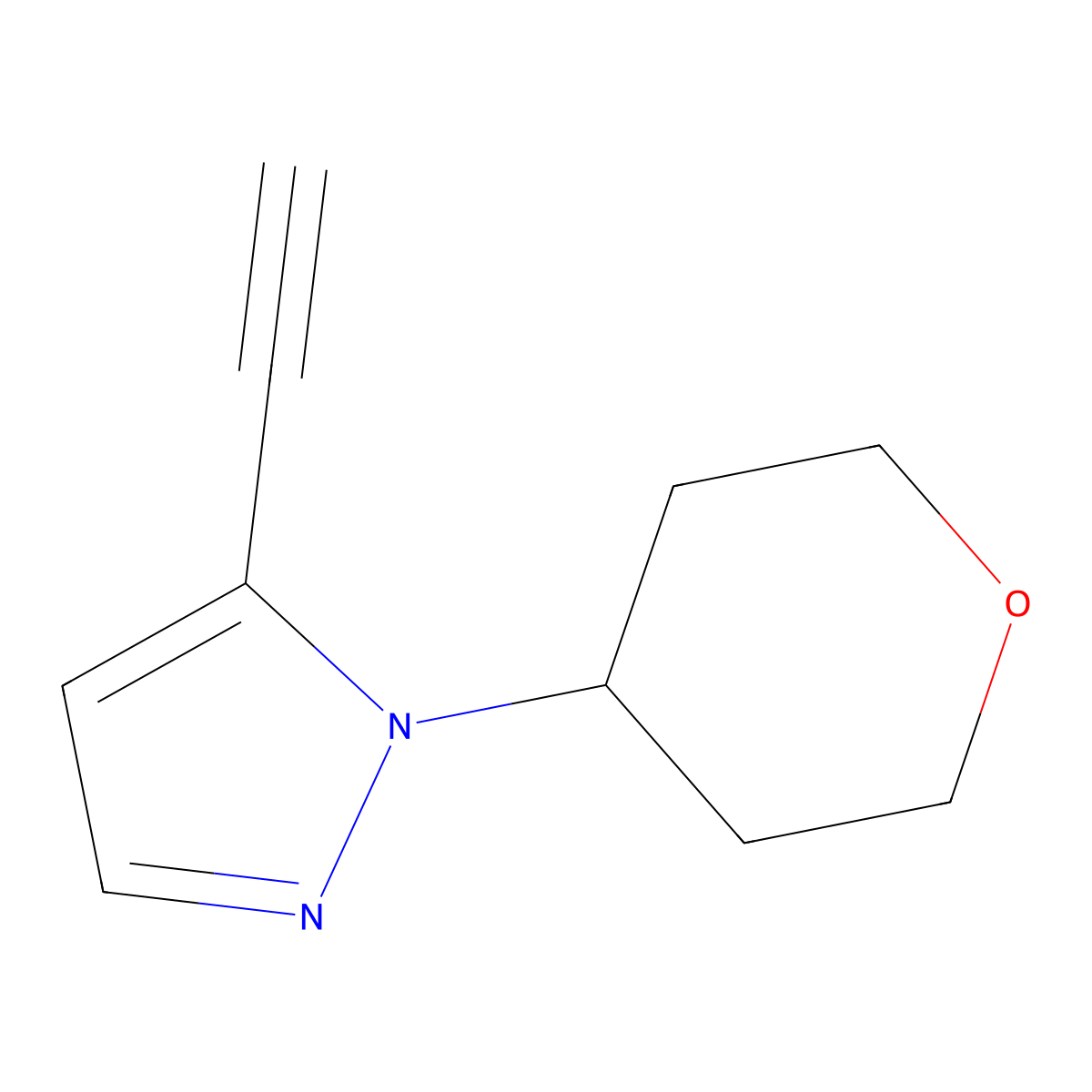 5-ethynyl-1-(oxan-4-yl)-1H-pyrazole molecular structure, CAS 2490401-48-2