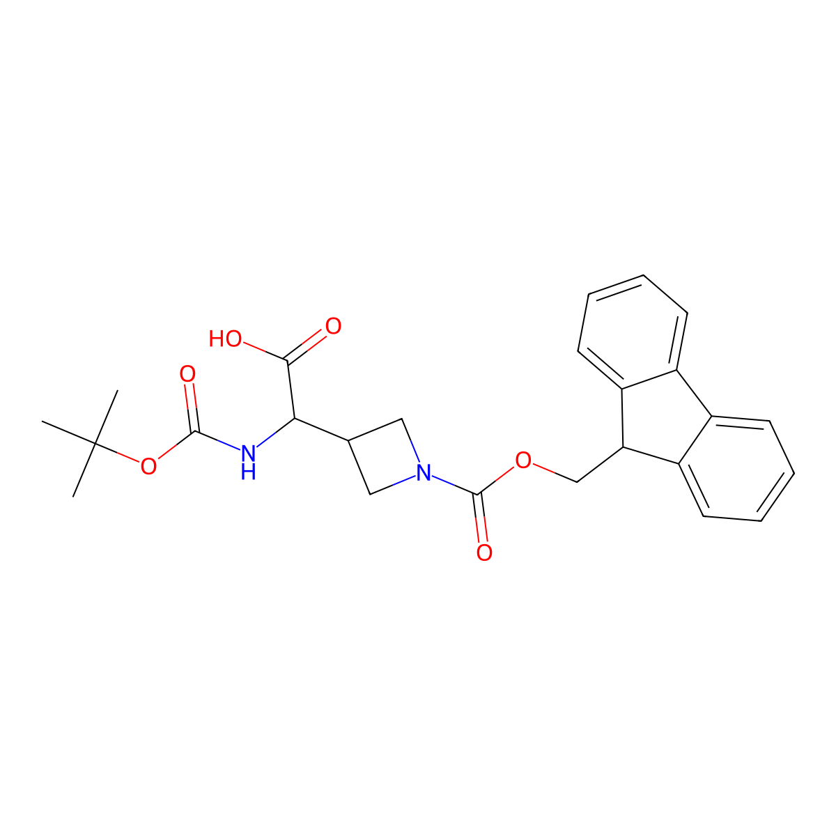 2-(((tert-butoxy)carbonyl)amino)-2-(1-(((9H-fluoren-9-yl)methoxy)carbonyl)azetidin-3-yl)acetic acid molecular structure, CAS 2490401-64-2