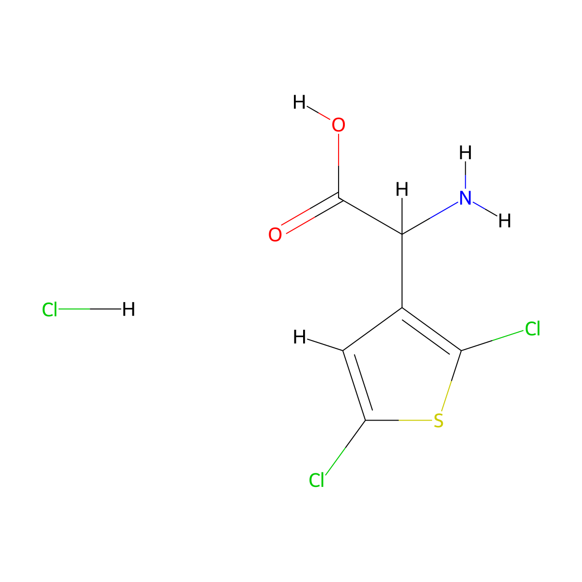 2-Amino-2-(2,5-dichlorothiophen-3-yl)acetic acid hydrochloride molecular structure, CAS 2490401-72-2