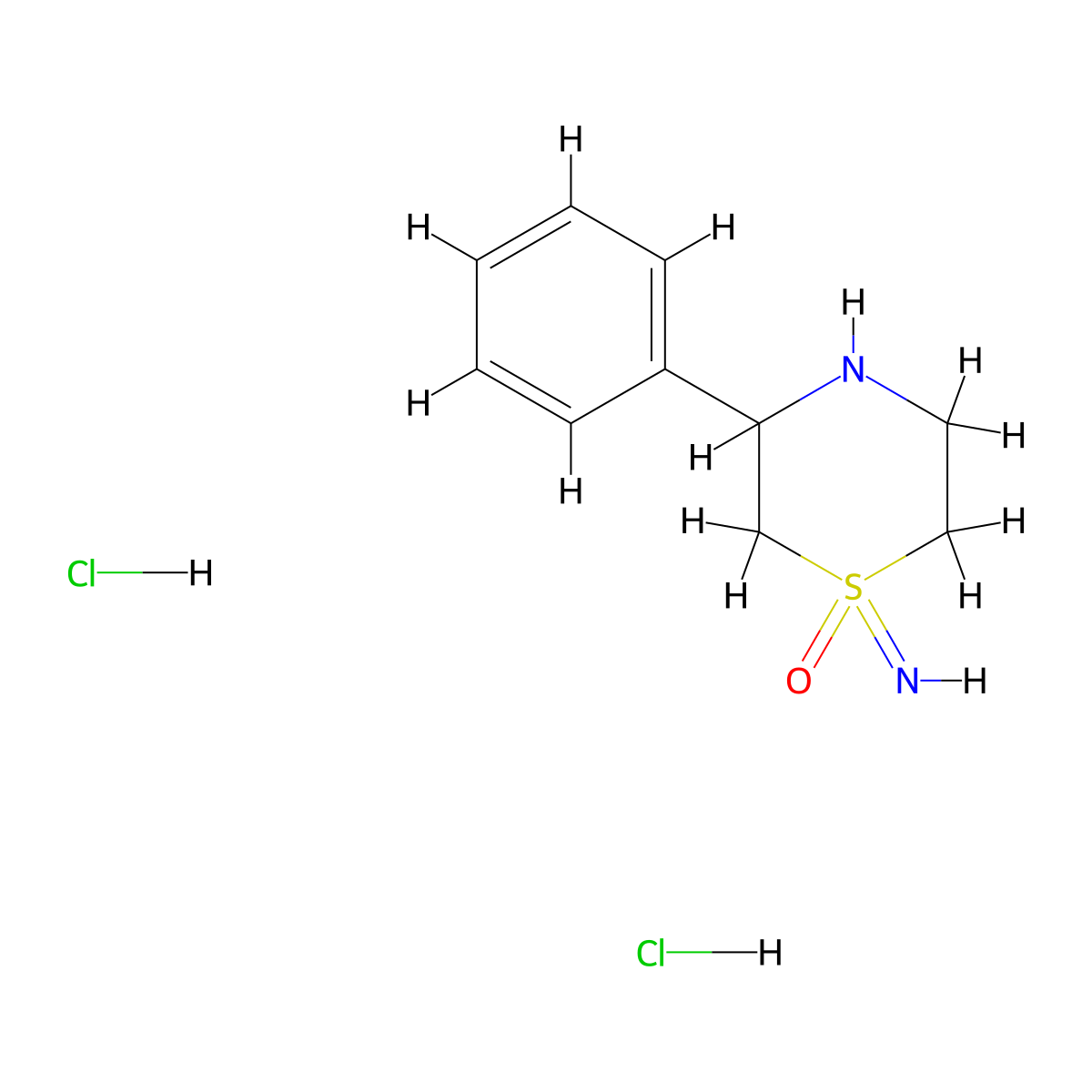 1-Imino-3-phenyl-1lambda6-thiomorpholin-1-one dihydrochloride molecular structure, CAS 2490402-20-3