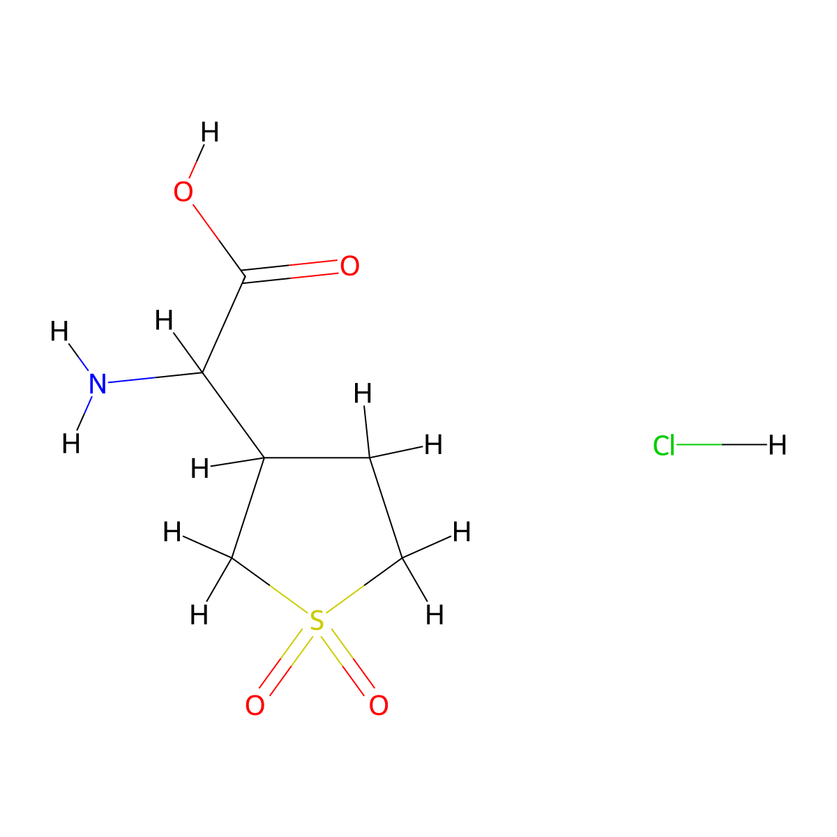 2-Amino-2-(1,1-dioxo-1lambda6-thiolan-3-yl)acetic acid hydrochloride molecular structure, CAS 2490402-38-3