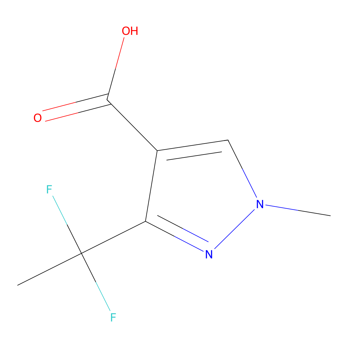 3-(1,1-Difluoroethyl)-1-methylpyrazole-4-carboxylic acid molecular structure, CAS 2490402-65-6