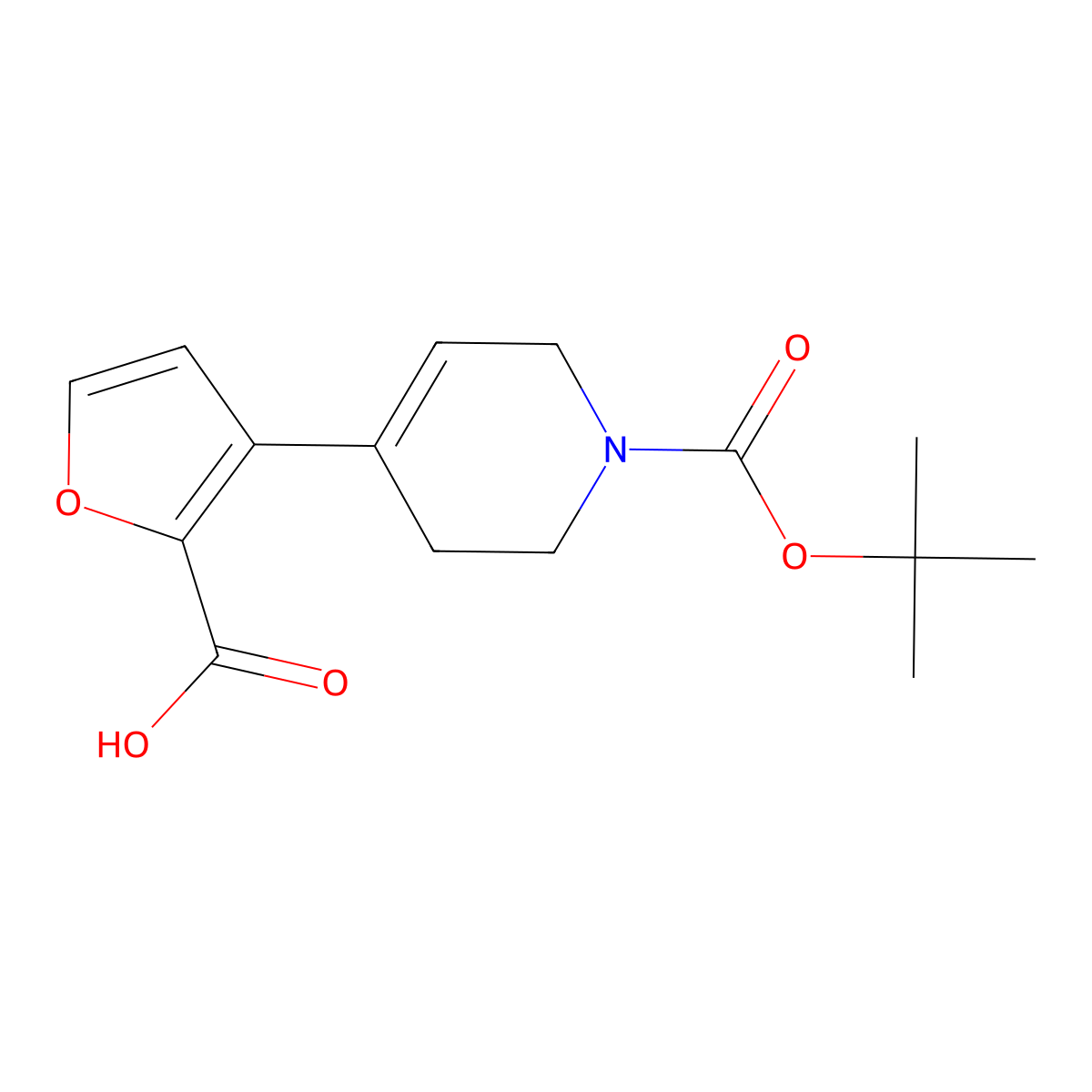 3-{1-[(Tert-butoxy)carbonyl]-1,2,3,6-tetrahydropyridin-4-yl}furan-2-carboxylic acid molecular structure, CAS 2490403-88-6