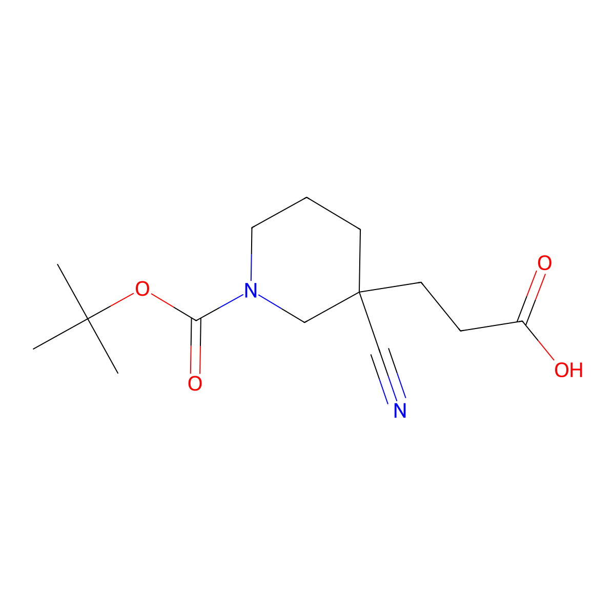 3-{1-[(Tert-butoxy)carbonyl]-3-cyanopiperidin-3-yl}propanoicacid molecular structure, CAS 2490404-06-1