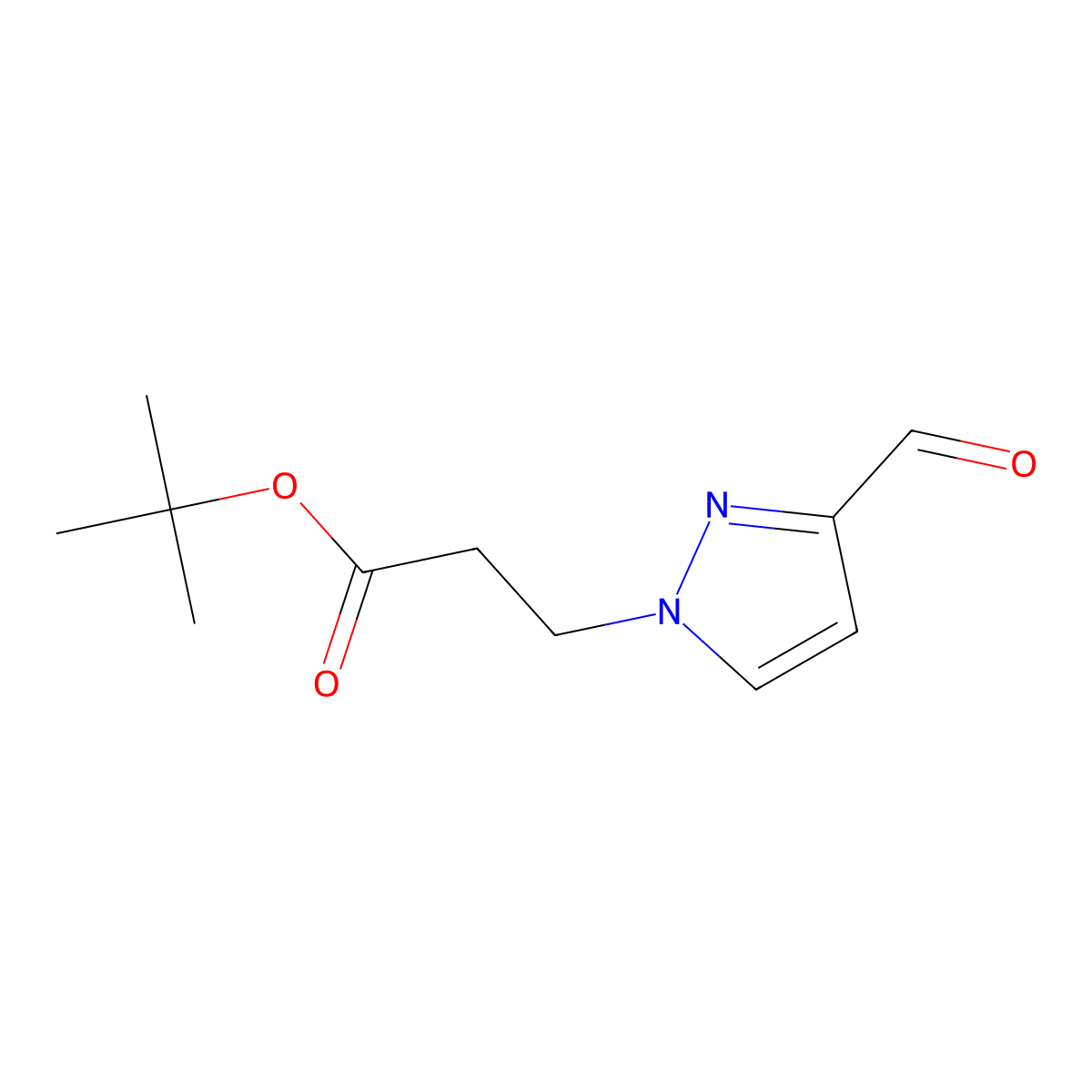 tert-butyl 3-(3-formyl-1H-pyrazol-1-yl)propanoate molecular structure, CAS 2490404-59-4