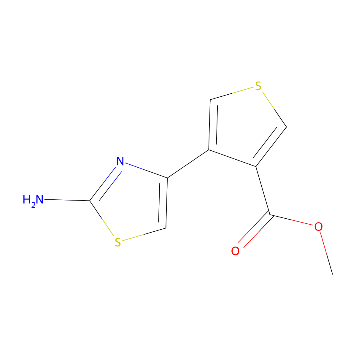 Methyl 4-(2-amino-1,3-thiazol-4-yl)thiophene-3-carboxylate molecular structure, CAS 2490406-05-6