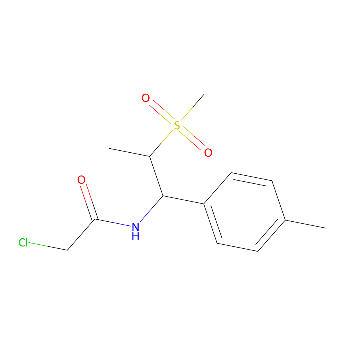2-chloro-N-[2-methanesulfonyl-1-(4-methylphenyl)propyl]acetamide molecular structure, CAS 2490406-93-2