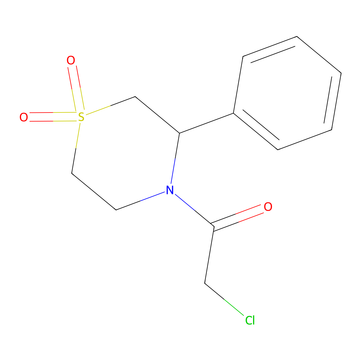 4-(2-Chloroacetyl)-3-phenyl-1lambda6-thiomorpholine-1,1-dione molecular structure, CAS 2490407-01-5