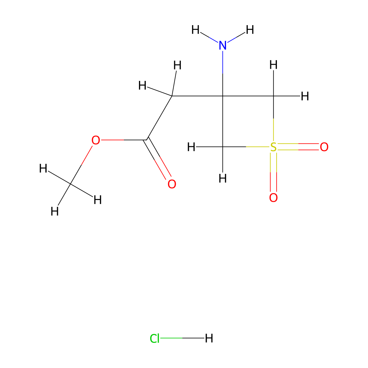 Methyl 2-(3-amino-1,1-dioxo-1lambda6-thietan-3-yl)acetate hydrochloride molecular structure, CAS 2490412-86-5