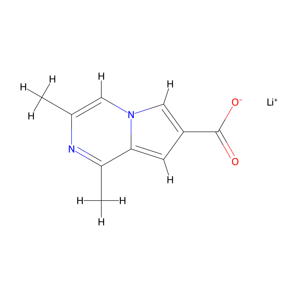 Lithium(1+)1,3-dimethylpyrrolo[1,2-a]pyrazine-7-carboxylate molecular structure, CAS 2490418-60-3