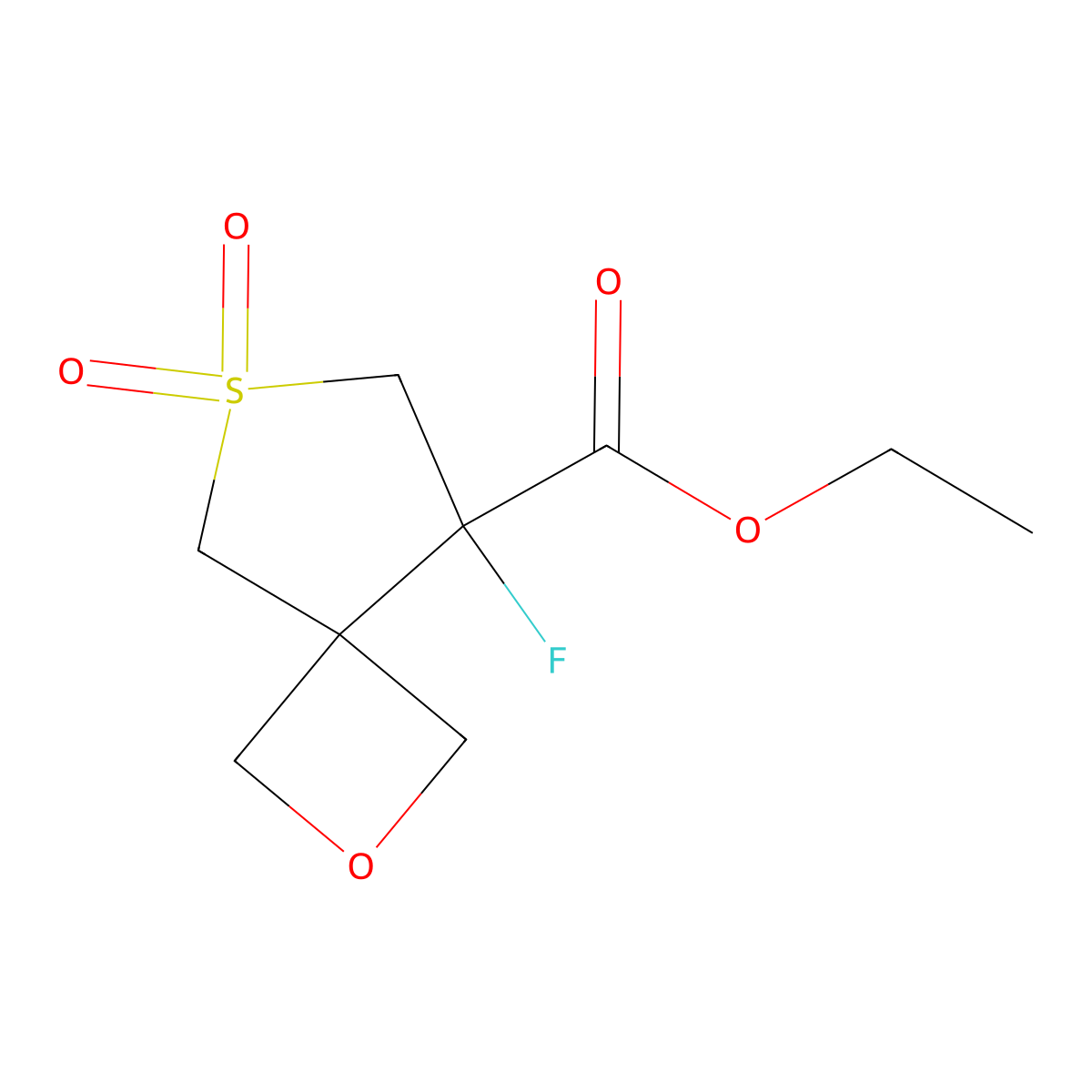 Ethyl 8-fluoro-6,6-dioxo-2-oxa-6lambda6-thiaspiro[3.4]octane-8-carboxylate molecular structure, CAS 2490420-79-4