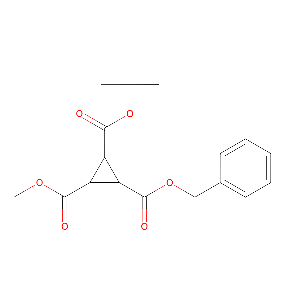 1-Benzyl 2-tert-butyl 3-methyl cyclopropane-1,2,3-tricarboxylate molecular structure, CAS 2490426-25-8