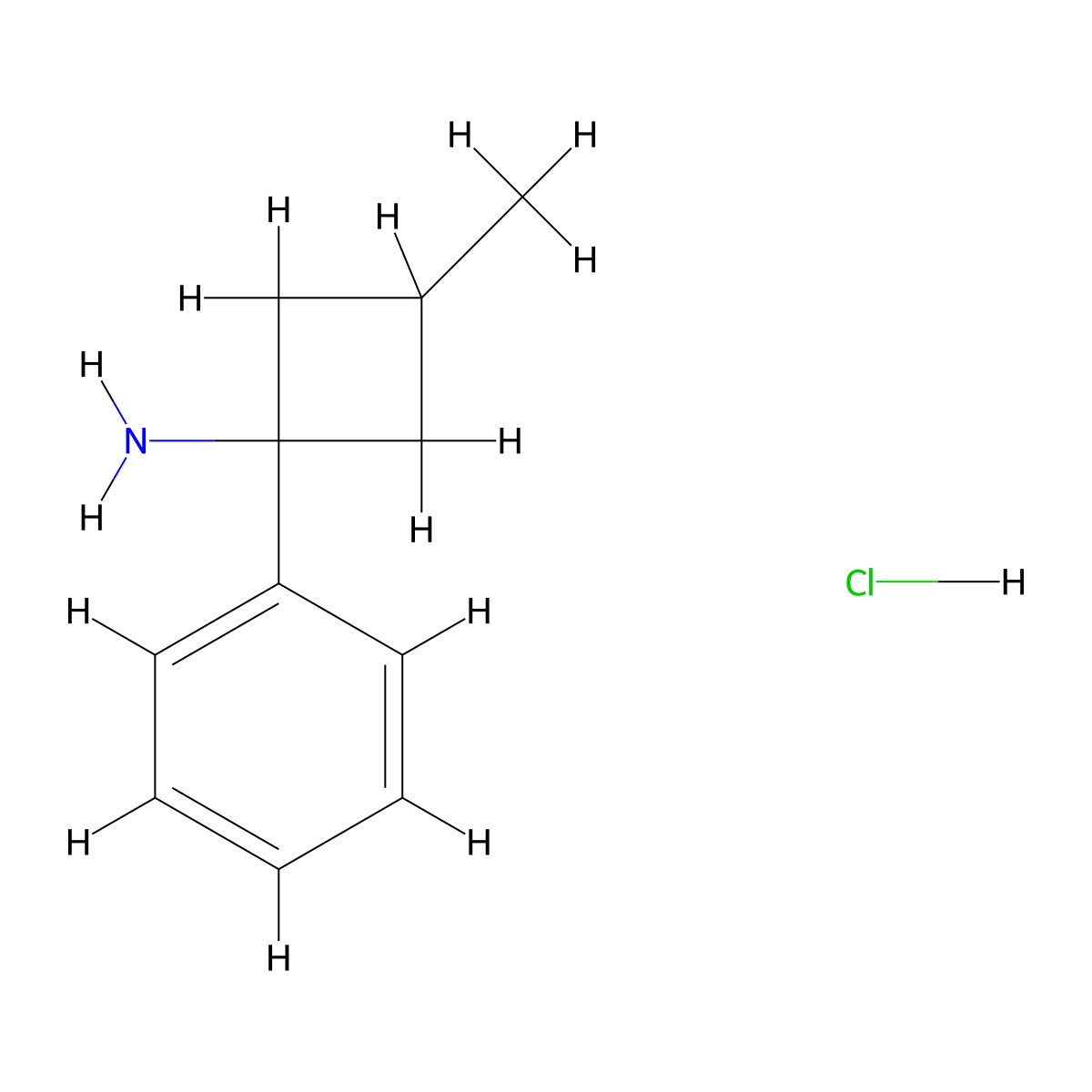 3-Methyl-1-phenylcyclobutan-1-amine;hydrochloride molecular structure, CAS 2490426-31-6