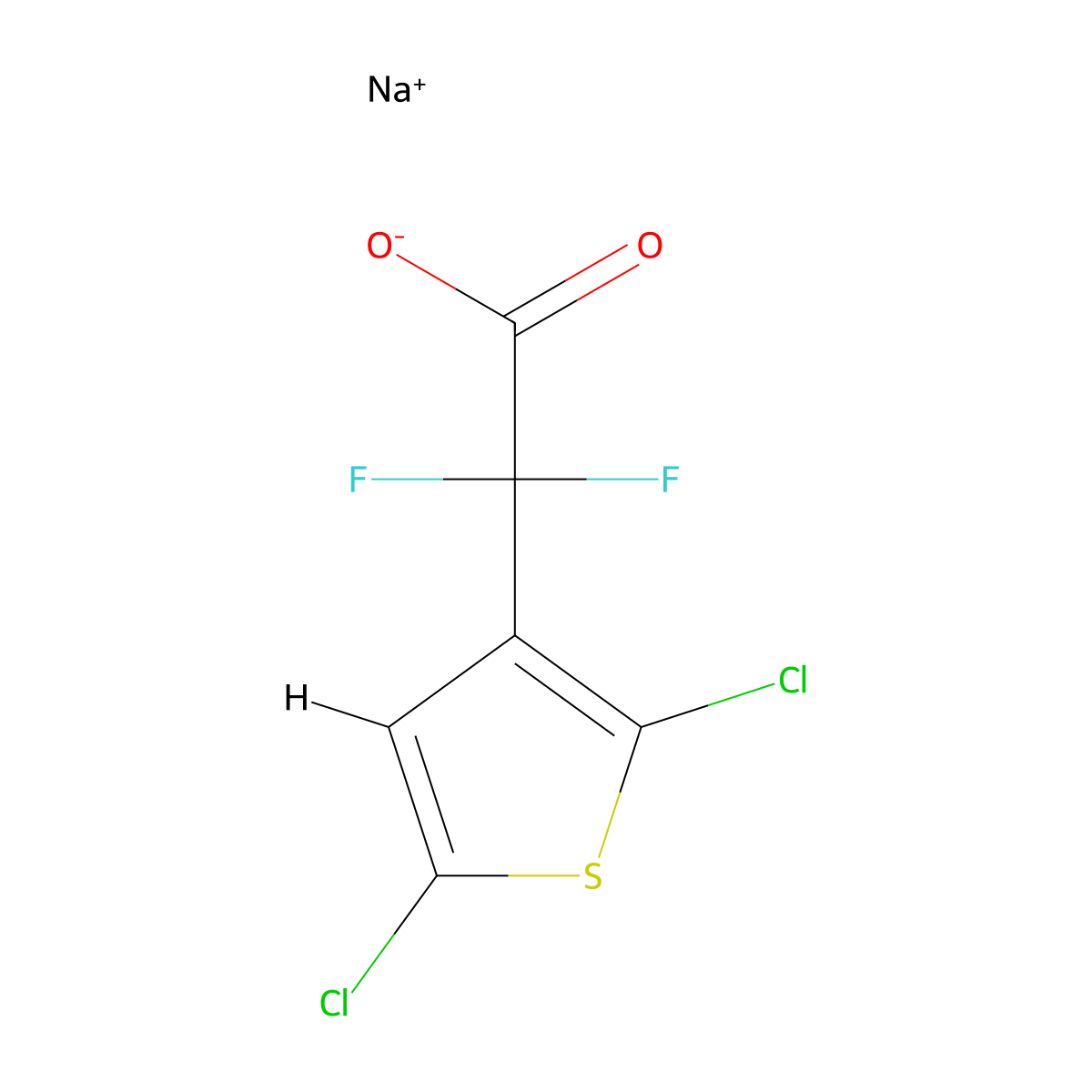 Sodium 2-(2,5-dichlorothiophen-3-yl)-2,2-difluoroacetate molecular structure, CAS 2490426-47-4