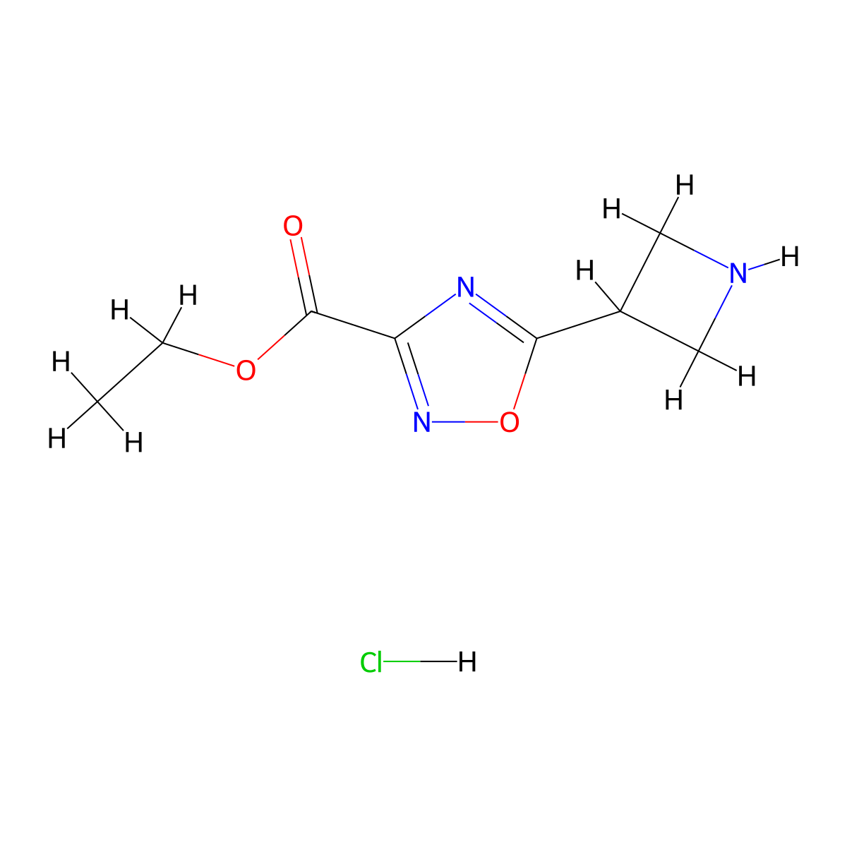 Ethyl 5-(azetidin-3-yl)-1,2,4-oxadiazole-3-carboxylate hydrochloride molecular structure, CAS 2490426-58-7