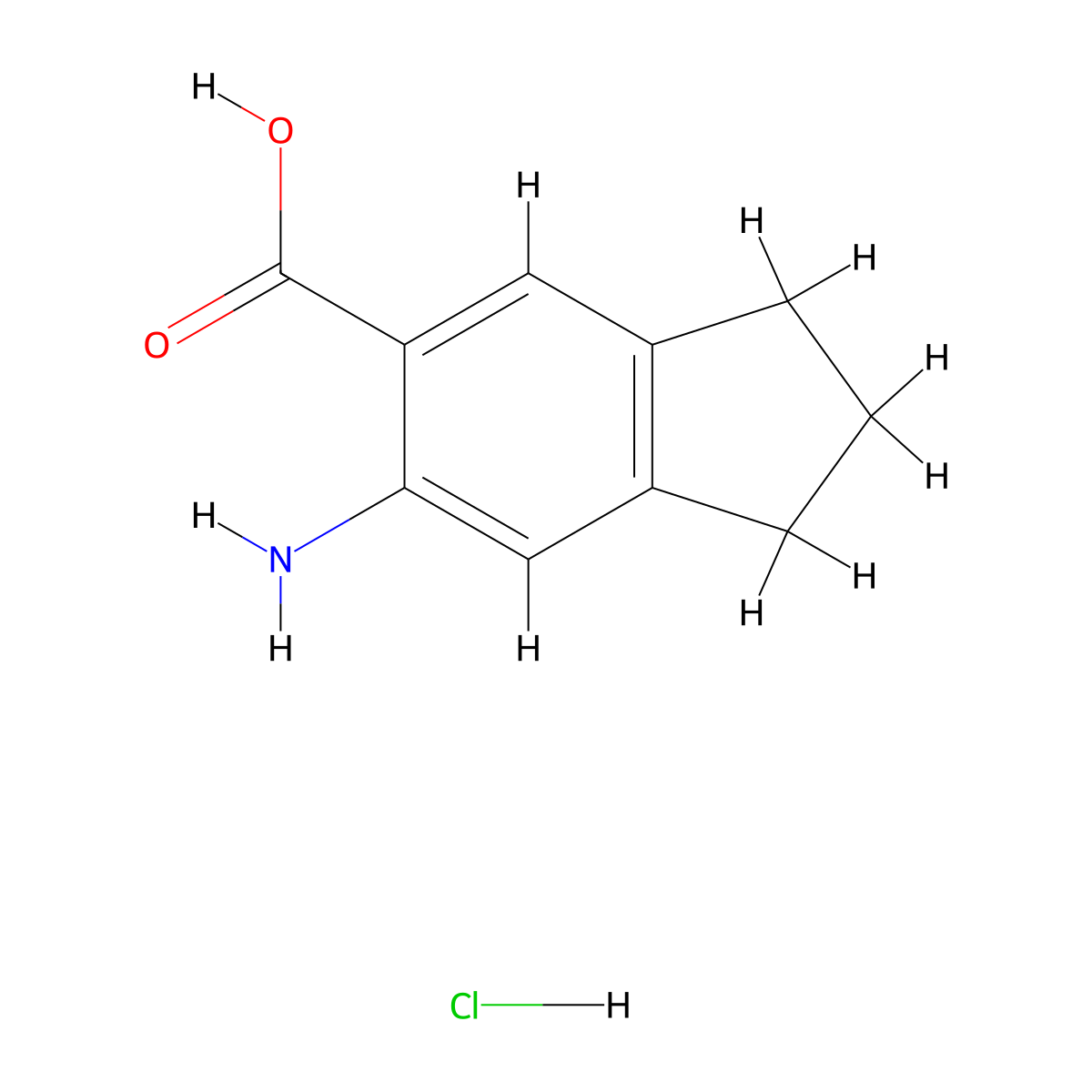 6-amino-2,3-dihydro-1H-indene-5-carboxylic acid hydrochloride molecular structure, CAS 2490430-20-9