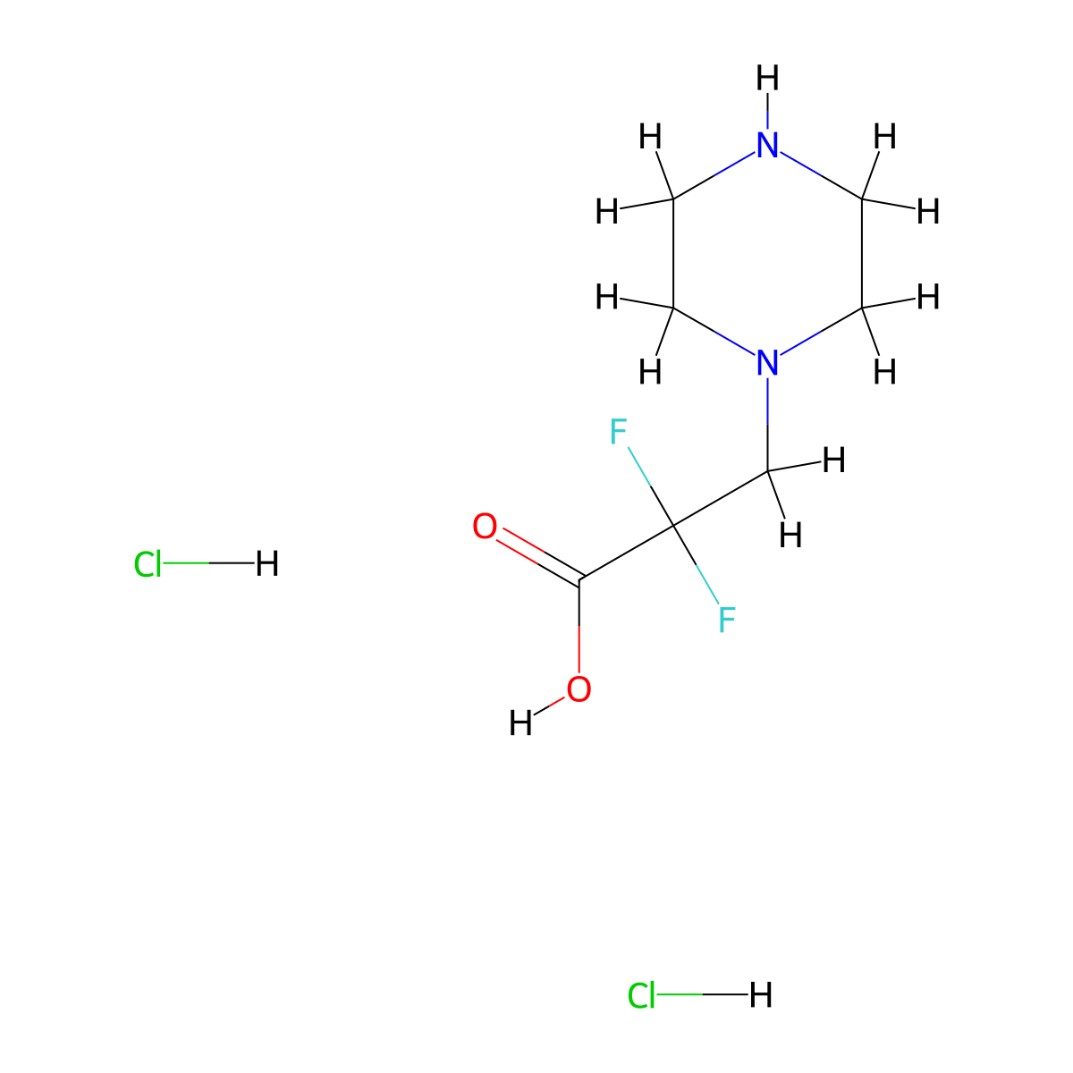 2,2-Difluoro-3-(piperazin-1-yl)propanoic acid dihydrochloride molecular structure, CAS 2490430-31-2
