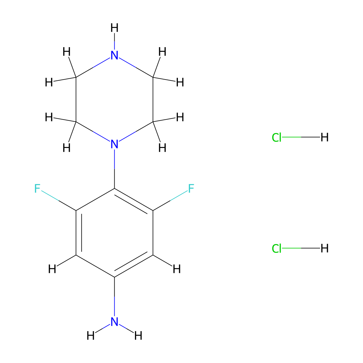 3,5-Difluoro-4-(piperazin-1-yl)aniline dihydrochloride molecular structure, CAS 2490432-67-0