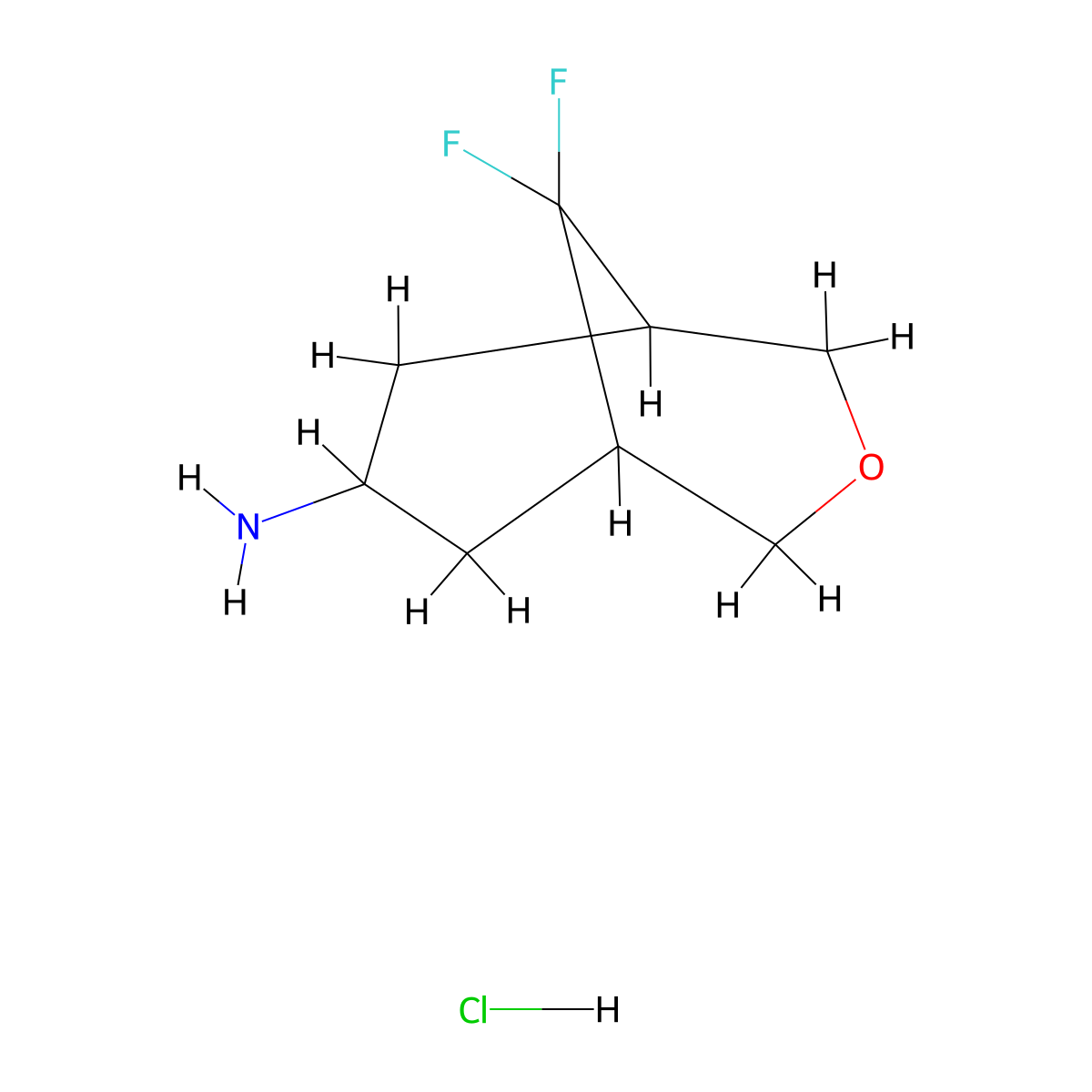9,9-Difluoro-3-oxabicyclo[3.3.1]nonan-7-amine hydrochloride molecular structure, CAS 2490432-76-1