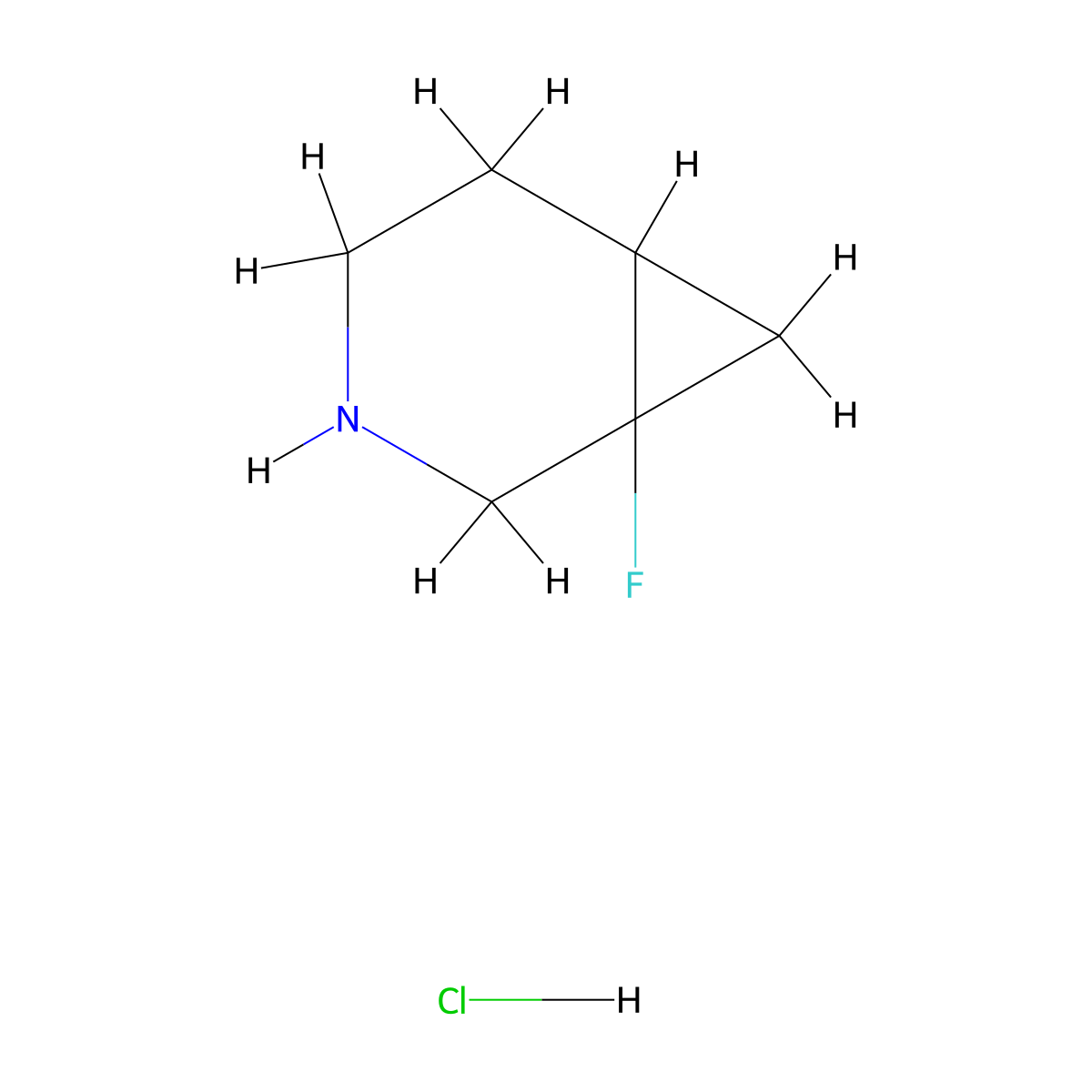 1-Fluoro-3-azabicyclo(4.1.0)heptane hydrochloride molecular structure, CAS 2490432-81-8
