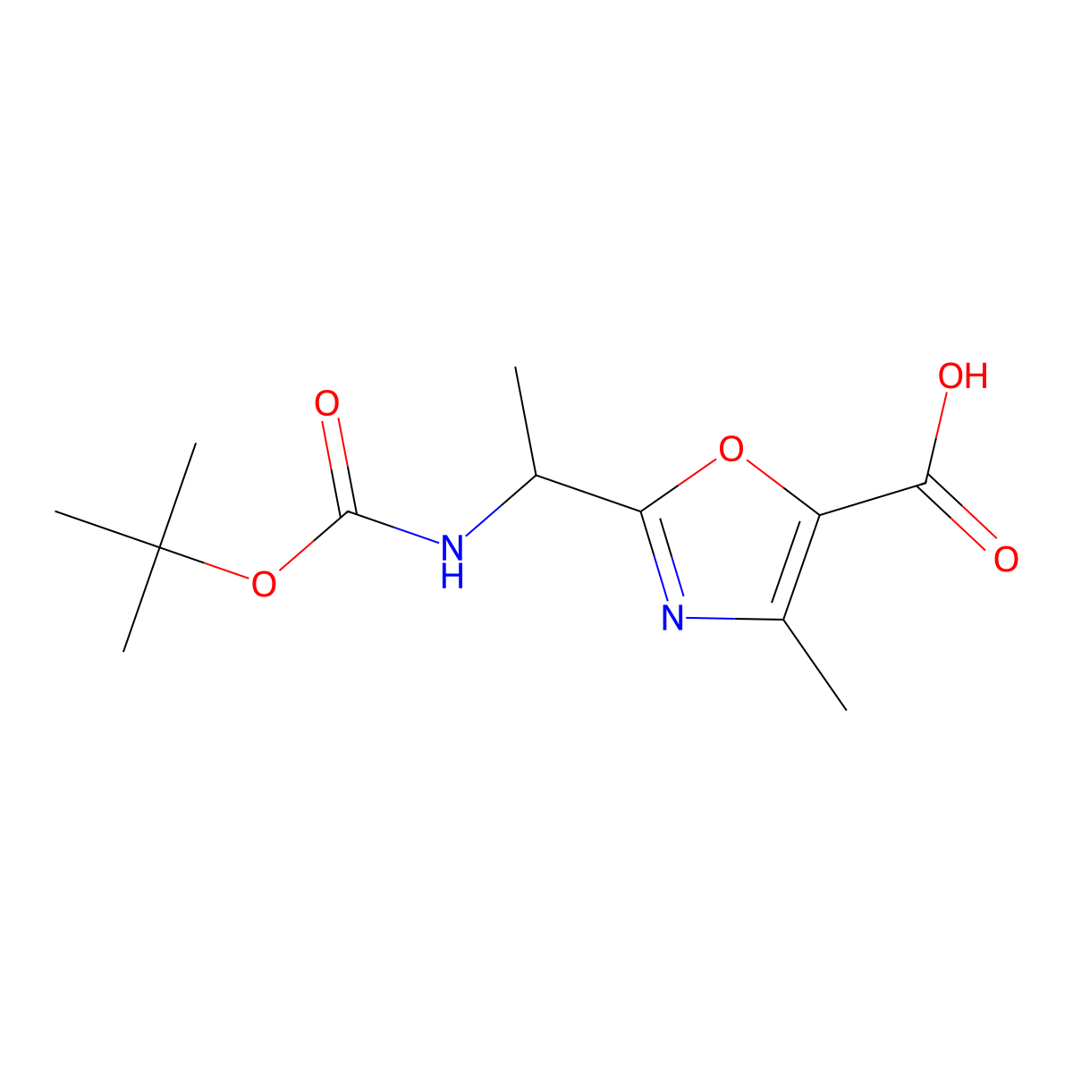 2-(1-{[(Tert-butoxy)carbonyl]amino}ethyl)-4-methyl-1,3-oxazole-5-carboxylic acid molecular structure, CAS 2490432-82-9