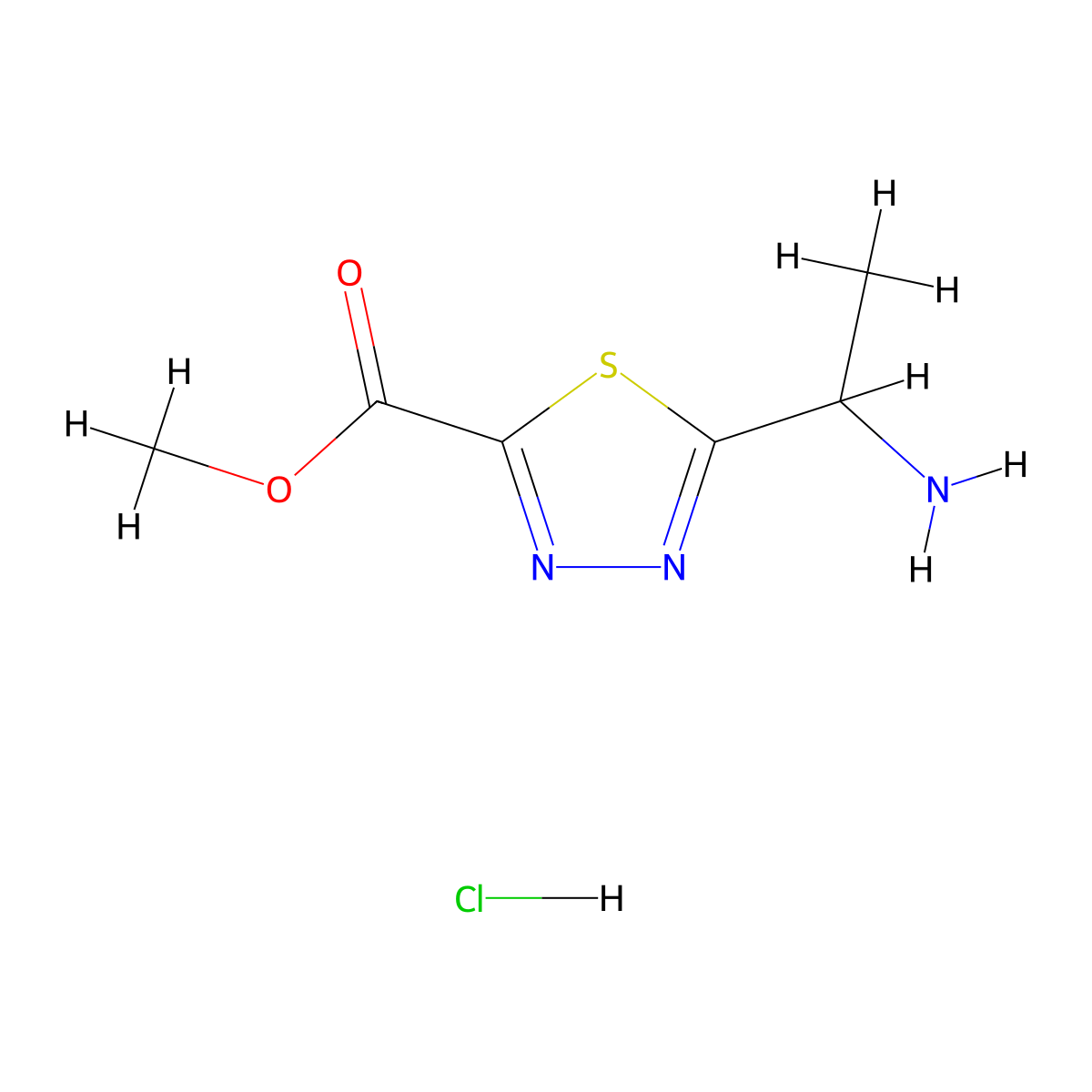 Methyl 5-(1-aminoethyl)-1,3,4-thiadiazole-2-carboxylate hydrochloride molecular structure, CAS 2490432-85-2