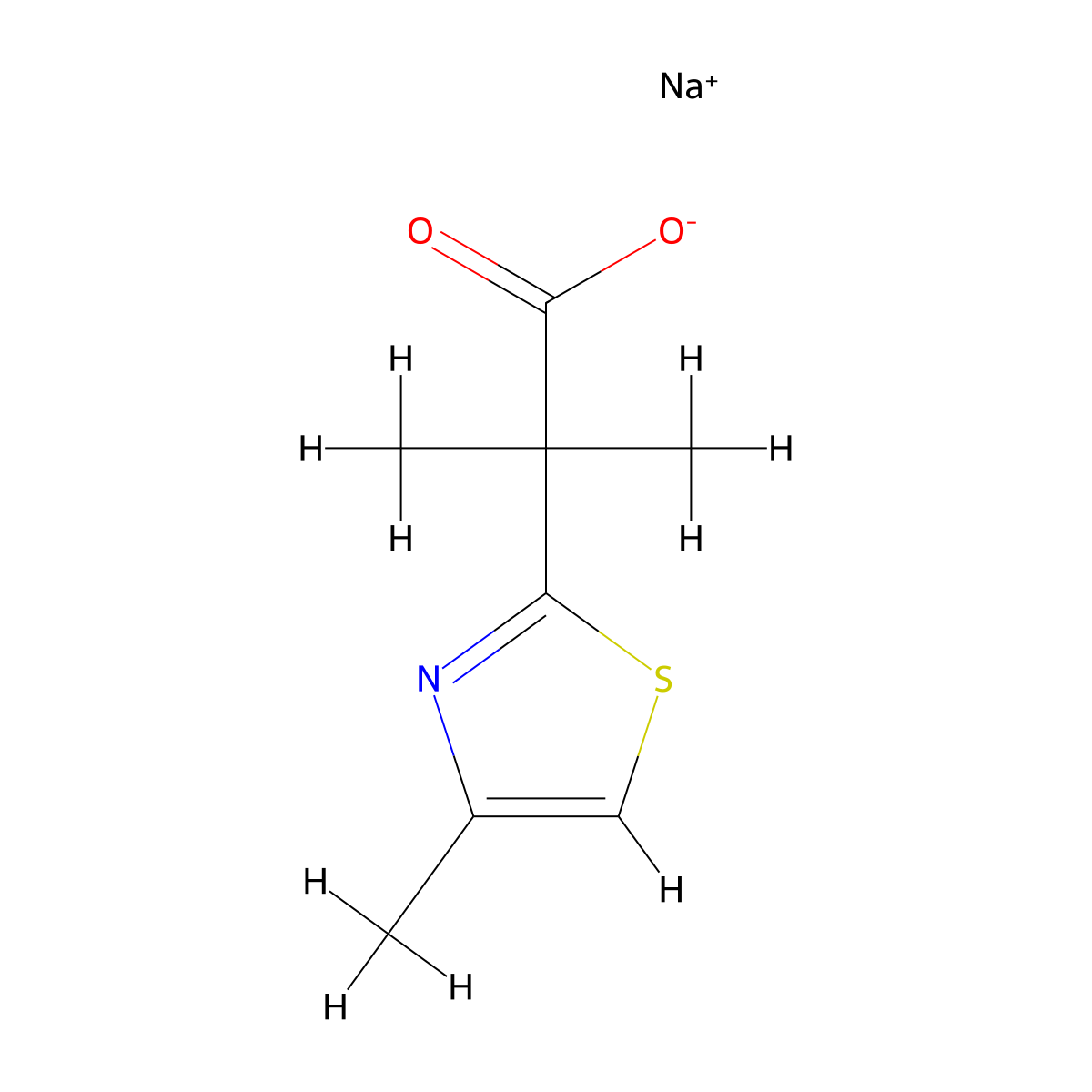 Sodium 2-methyl-2-(4-methyl-1,3-thiazol-2-yl)propanoate molecular structure, CAS 2490435-65-7