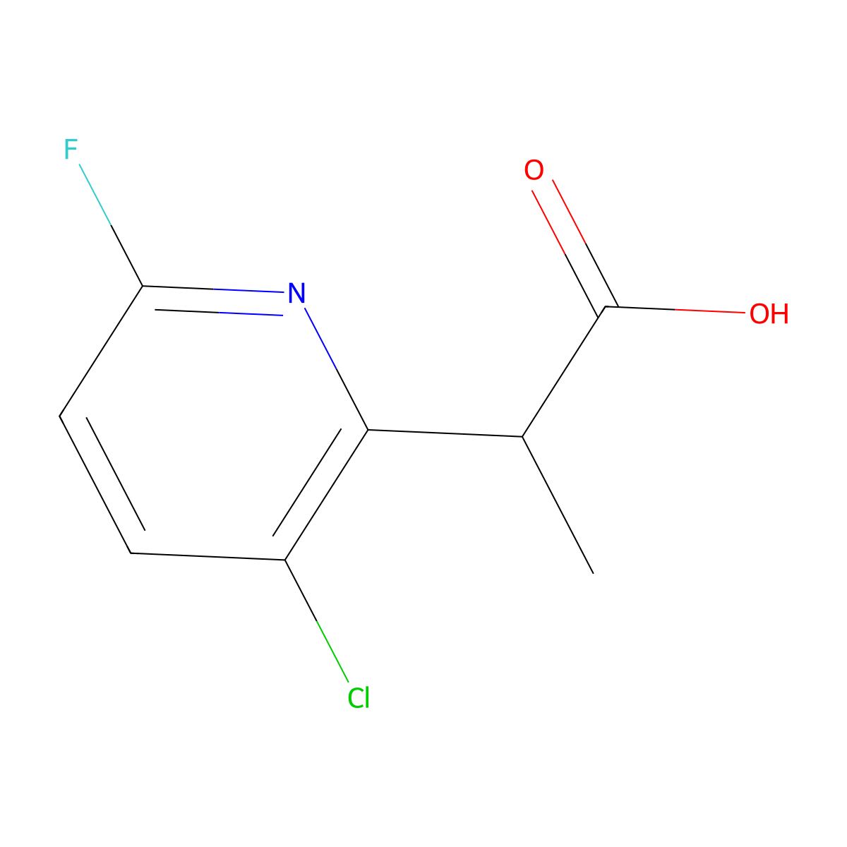 2-(3-Chloro-6-fluoropyridin-2-yl)propanoic acid molecular structure, CAS 2490435-68-0